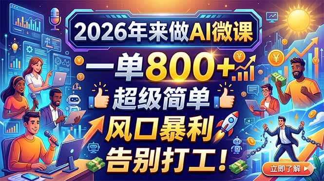 2026年来做AI微课，一单800+，超级简单，风口暴利，告别打工！-白蛇网