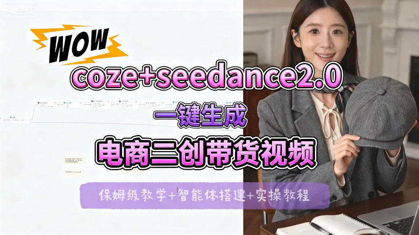 【Coze工作流搭建实操教程】seedance2.0+coze一键生成电商二创带货视频，全流程保姆级教学-白蛇网