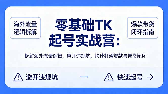 零基础 TK 起号实战营：拆解海外流量逻辑，避开违规坑，快速打通爆款与带货闭环-白蛇网