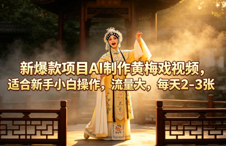 新爆款项目AI制作黄梅戏视频，适合新手小白操作，流量大，每天2-3张-白蛇网
