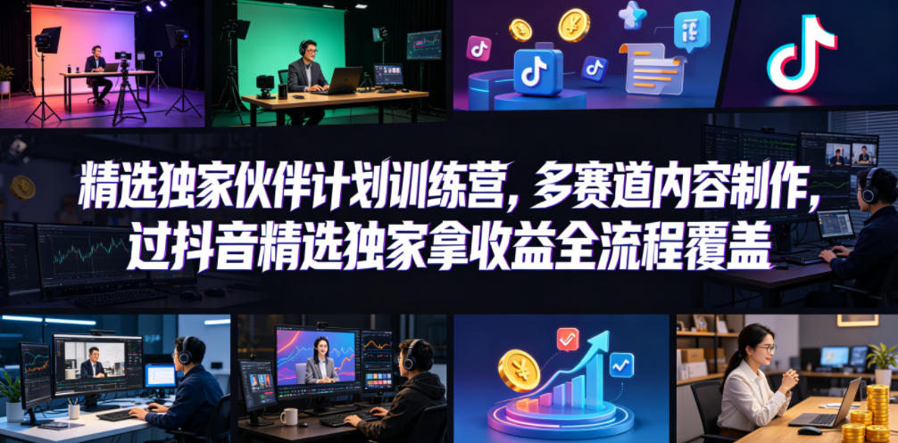 小豁食堂精选独家伙伴计划训练营，多赛道内容制作，过抖音精选独家拿收益全流程覆盖-白蛇网