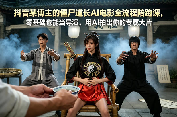 抖音某博主的僵尸道长AI电影全流程陪跑课，零基础也能当导演，用AI拍出你的专属大片-白蛇网