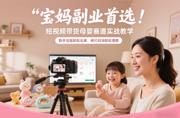 宝妈副业首选！短视频带货母婴赛道实战教学，新手也能轻松出单，碎片时间轻松增收