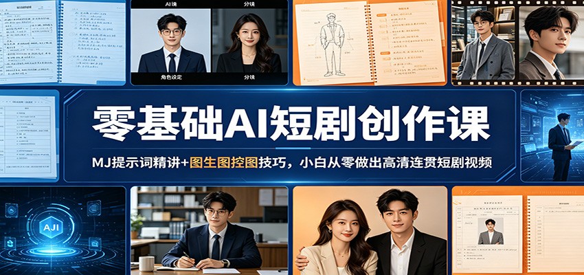 零基础AI短剧创作课：MJ提示词精讲+图生图控图技巧，小白从零做出高清连贯短剧视频-白蛇网