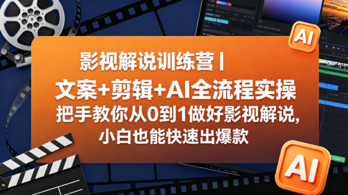 影视解说训练营｜文案+剪辑+AI全流程实操，把手教你从0到1做好影视解说，小白也能快速出爆款-白蛇网