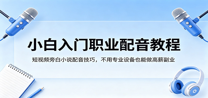 小白入门职业配音教程，短视频旁白小说配音技巧，不用专业设备也能做高薪副业-白蛇网