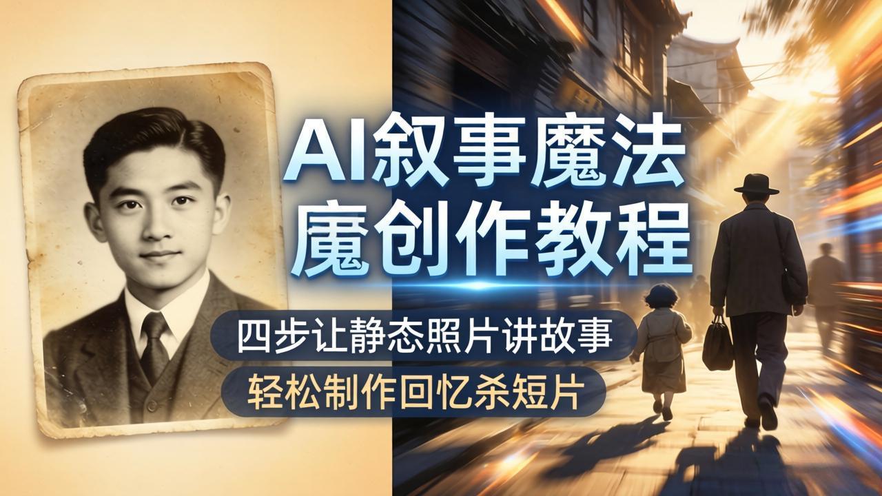AI叙事魔法创作教程，四步让静态照片讲故事，老照片修复加动态特效，轻松制作回忆杀短片-白蛇网