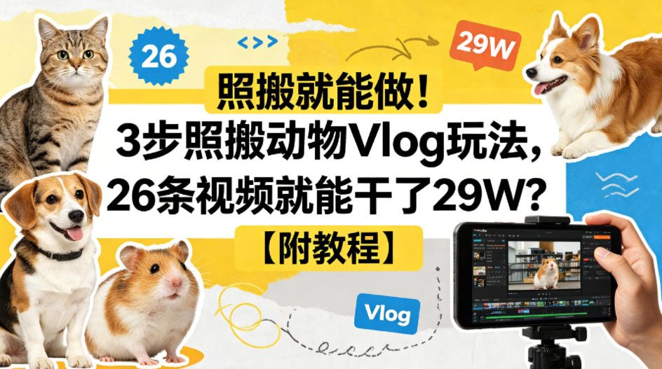 照搬就能做！3步照搬动物Vlog玩法，26条视频就能干了29W？【附教程】【赠coze一键生成工作流】-白蛇网