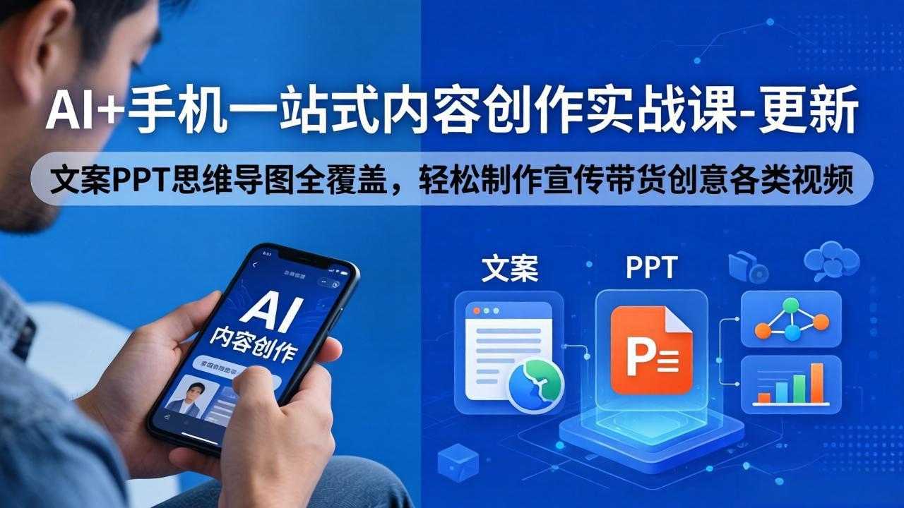 AI+手机一站式内容创作实战课-更新，文案PPT思维导图全覆盖，轻松制作宣传带货创意各类视频-白蛇网